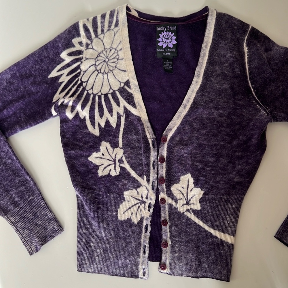 Lucky Brand Purple and White Cardigan
